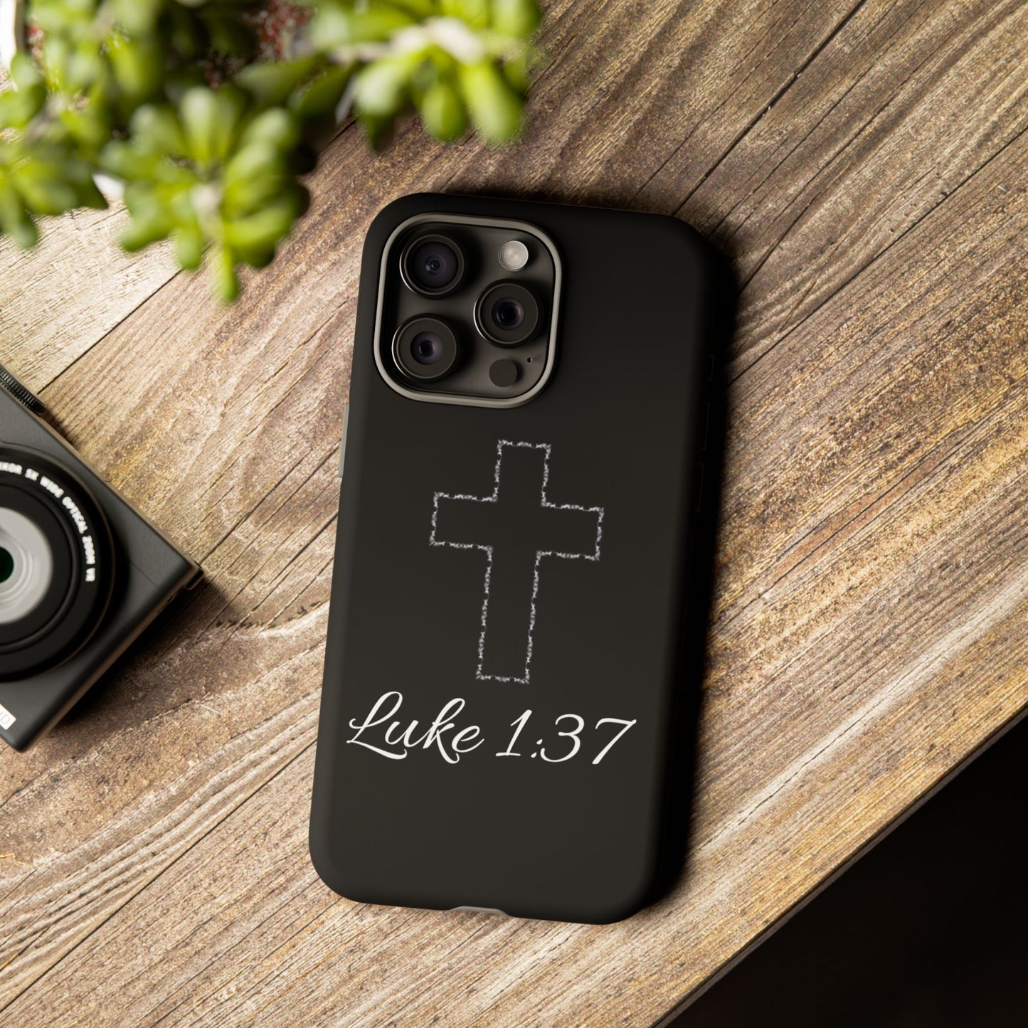 Inspirational Phone Case with Cross - Luke 1:37