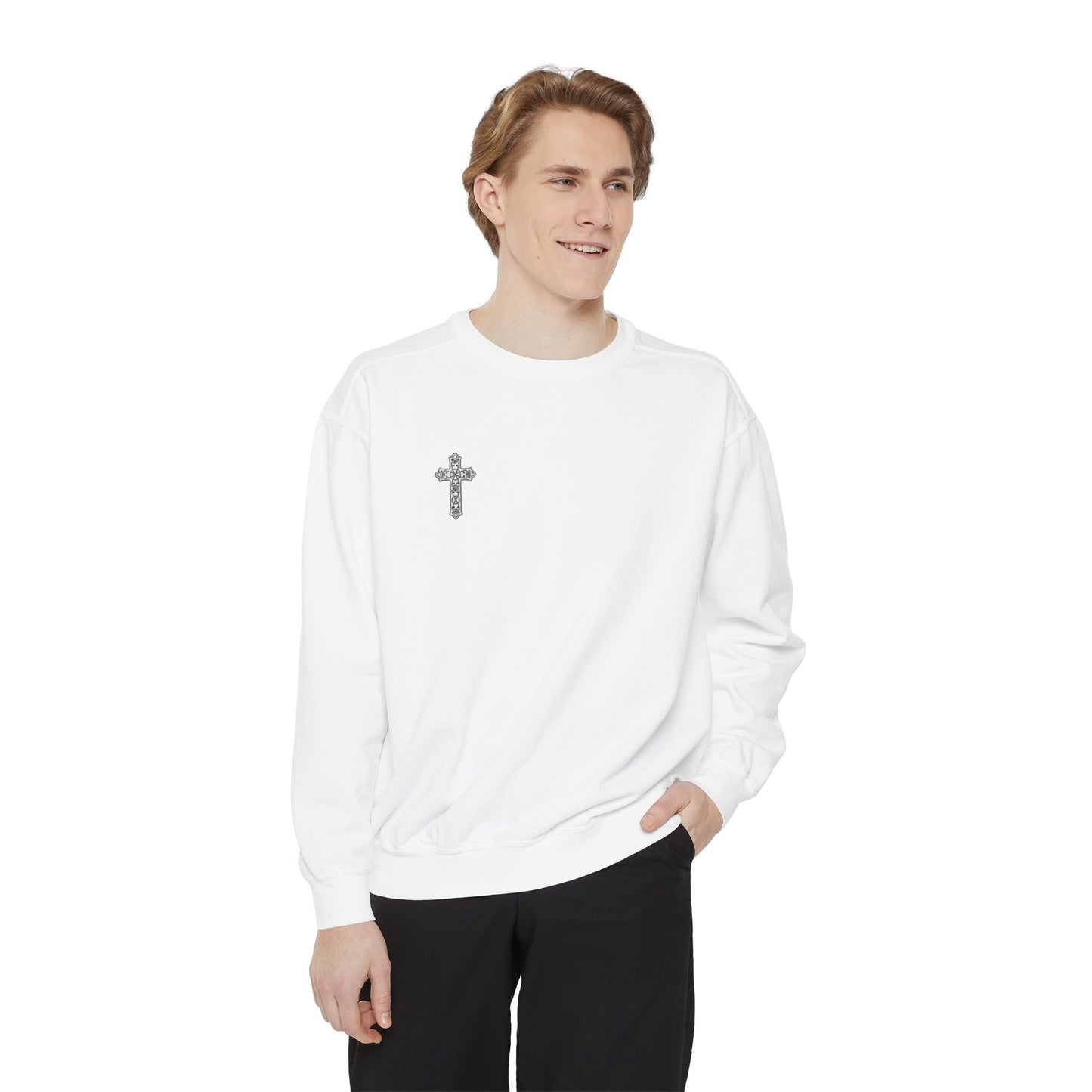 Garment-Dyed Cross Sweatshirt for Comfort & Faith