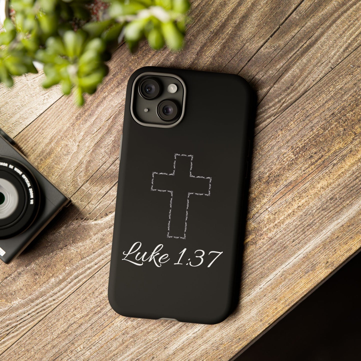 Inspirational Phone Case with Cross - Luke 1:37