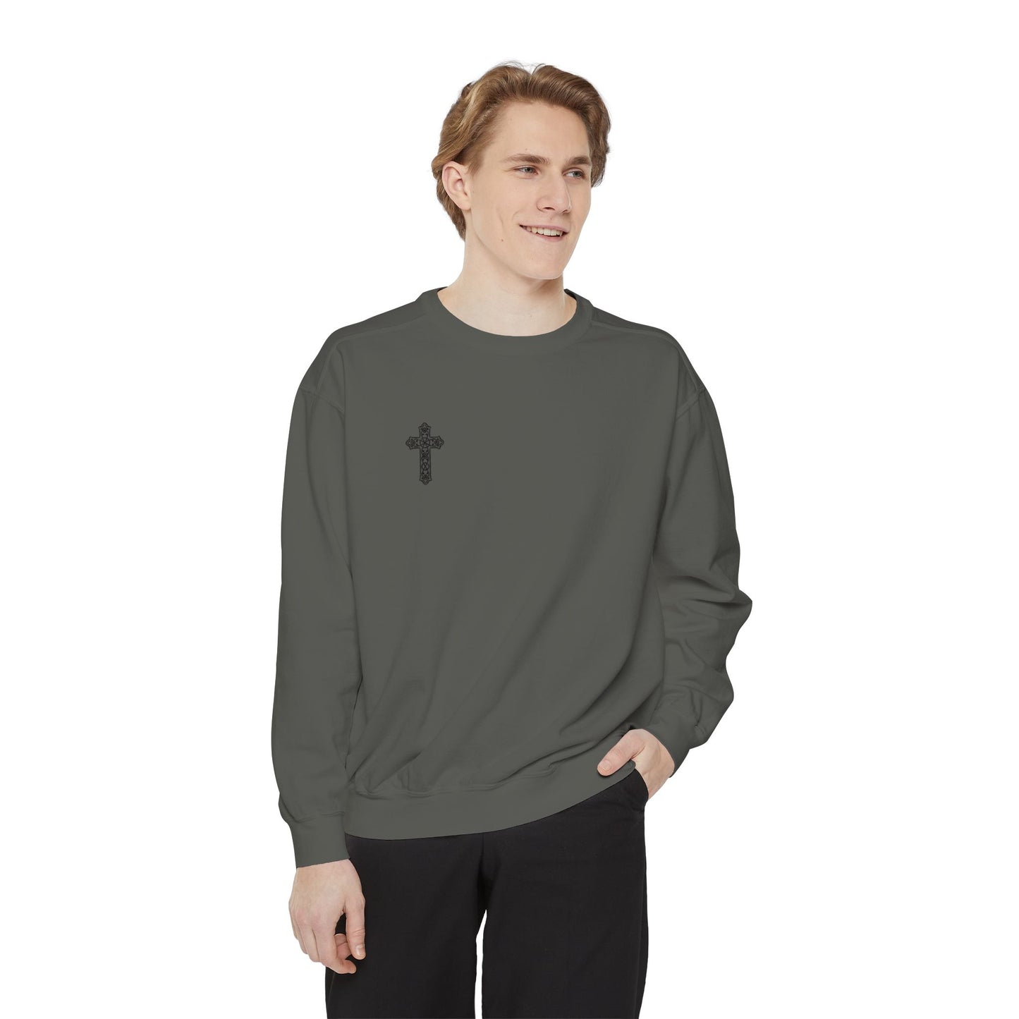 Garment-Dyed Cross Sweatshirt for Comfort & Faith