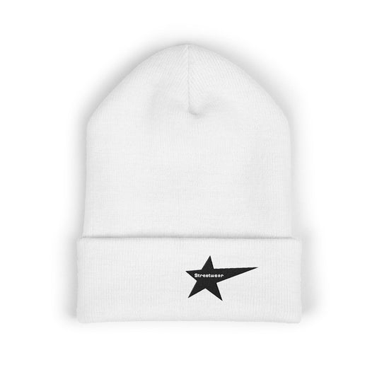 Classic Cuffed Beanie with Star Embroidery - Trendy Headwear for Streetwear Lovers