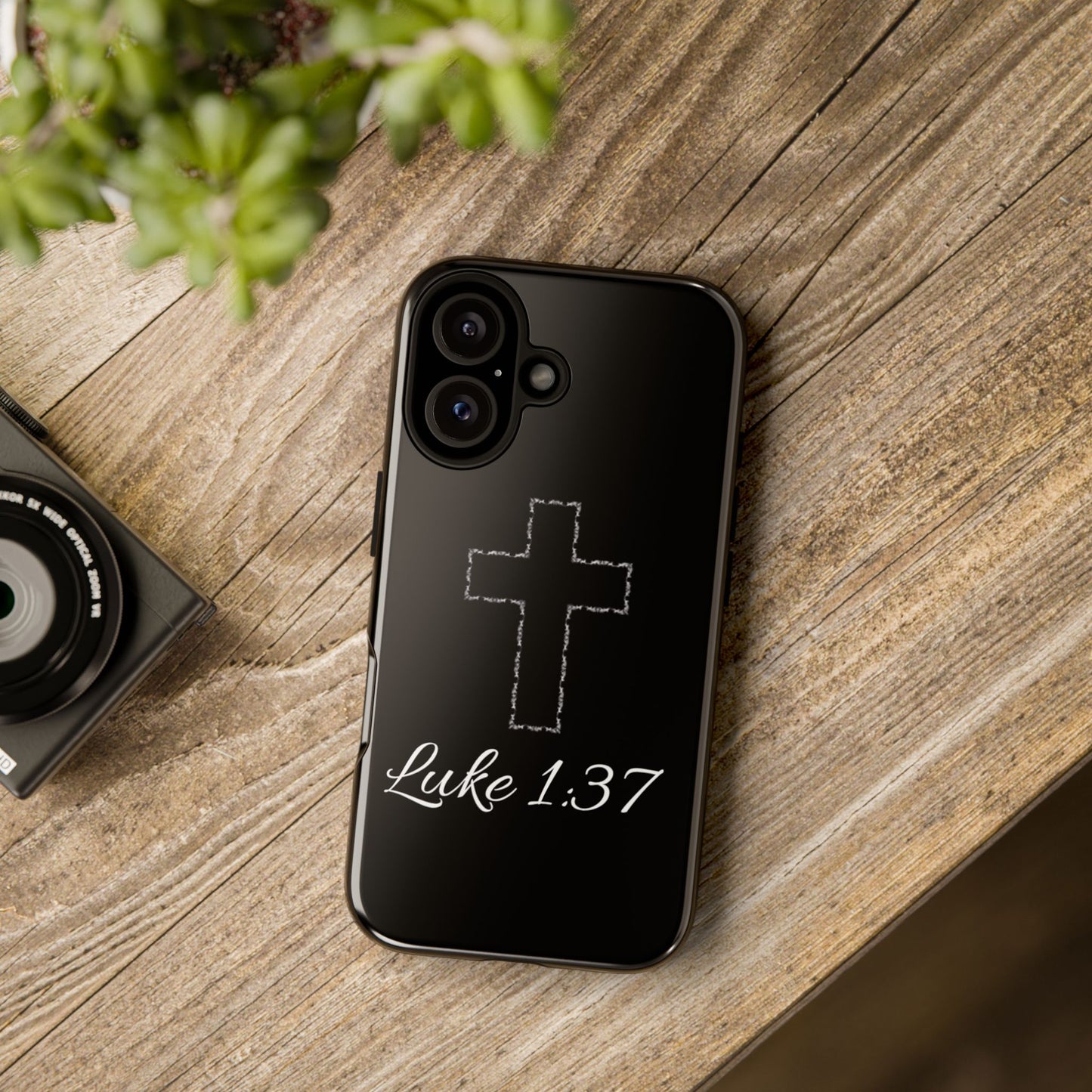 Inspirational Phone Case with Cross - Luke 1:37